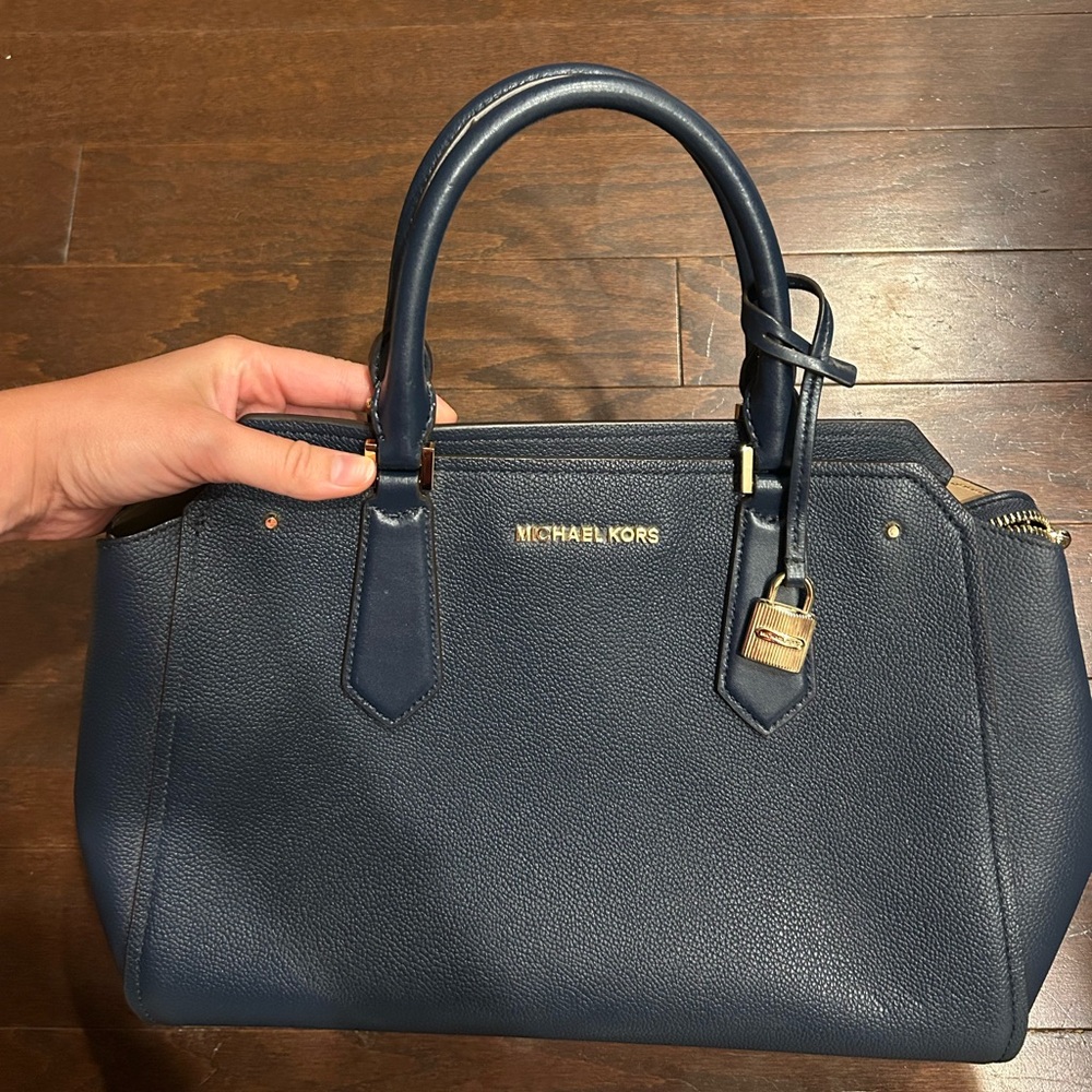 Michael Kors Dark Blue Satchel with Gold Accents